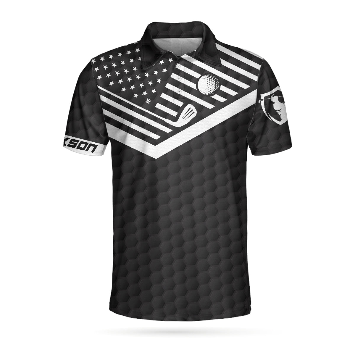 Sun Sand and Swing Custom Polo Shirt, Personalized Black American Flag Golf Shirt - Perfect Gift For Men