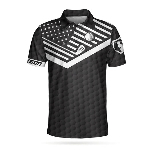 Sun Sand and Swing Custom Polo Shirt, Personalized Black American Flag Golf Shirt - Perfect Gift For Men