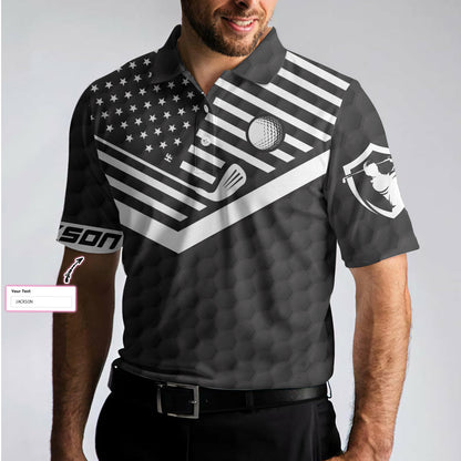 Sun Sand and Swing Custom Polo Shirt, Personalized Black American Flag Golf Shirt - Perfect Gift For Men