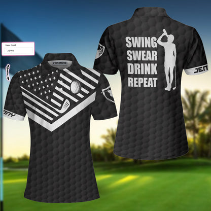 Swing Swear Drink Repeat Custom Short Sleeve Women Polo Shirt - Perfect Gift For Women