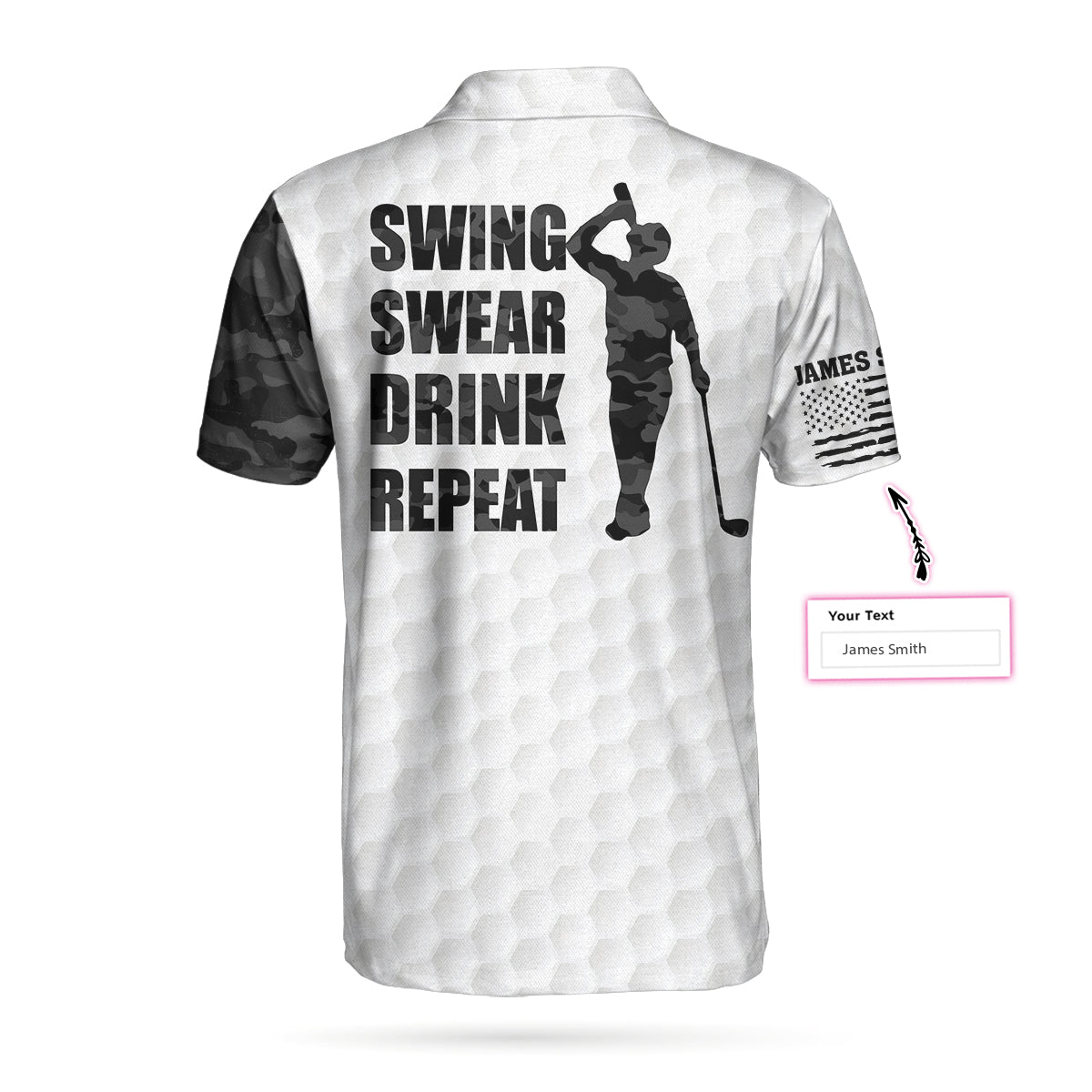 Swing Swear Drink Repeat Ripped Camouflage Skull Golf Custom Polo Shirt, Personalized Black And White Golf Shirt For Men