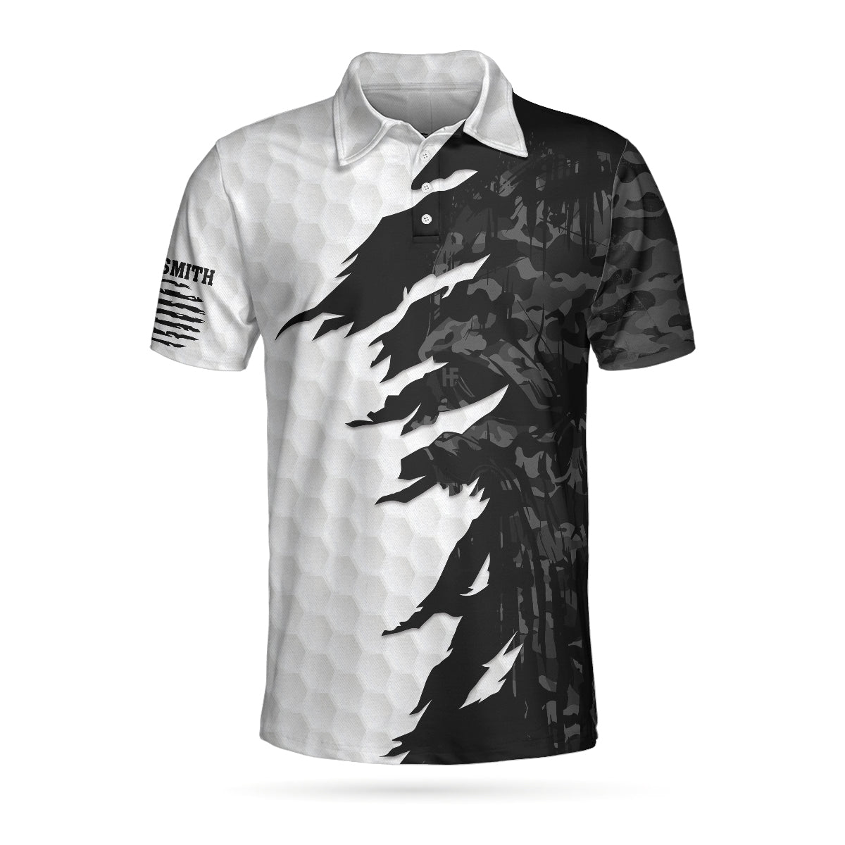 Swing Swear Drink Repeat Ripped Camouflage Skull Golf Custom Polo Shirt, Personalized Black And White Golf Shirt For Men