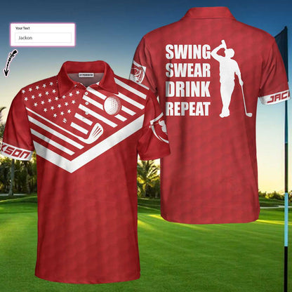 Swing Swear Drink Repeat Sunday Red Custom Polo Shirt - Perfect Gift For Men