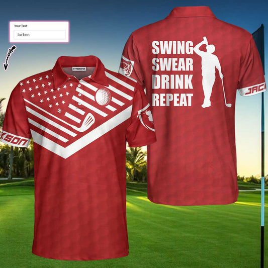 Swing Swear Drink Repeat Sunday Red Custom Polo Shirt - Perfect Gift For Men