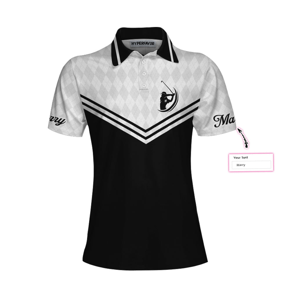Swing Swear Repeat Custom Short Sleeve Women Polo Shirt, Black And White Golf Shirt For Female Players - Perfect Gift For Women