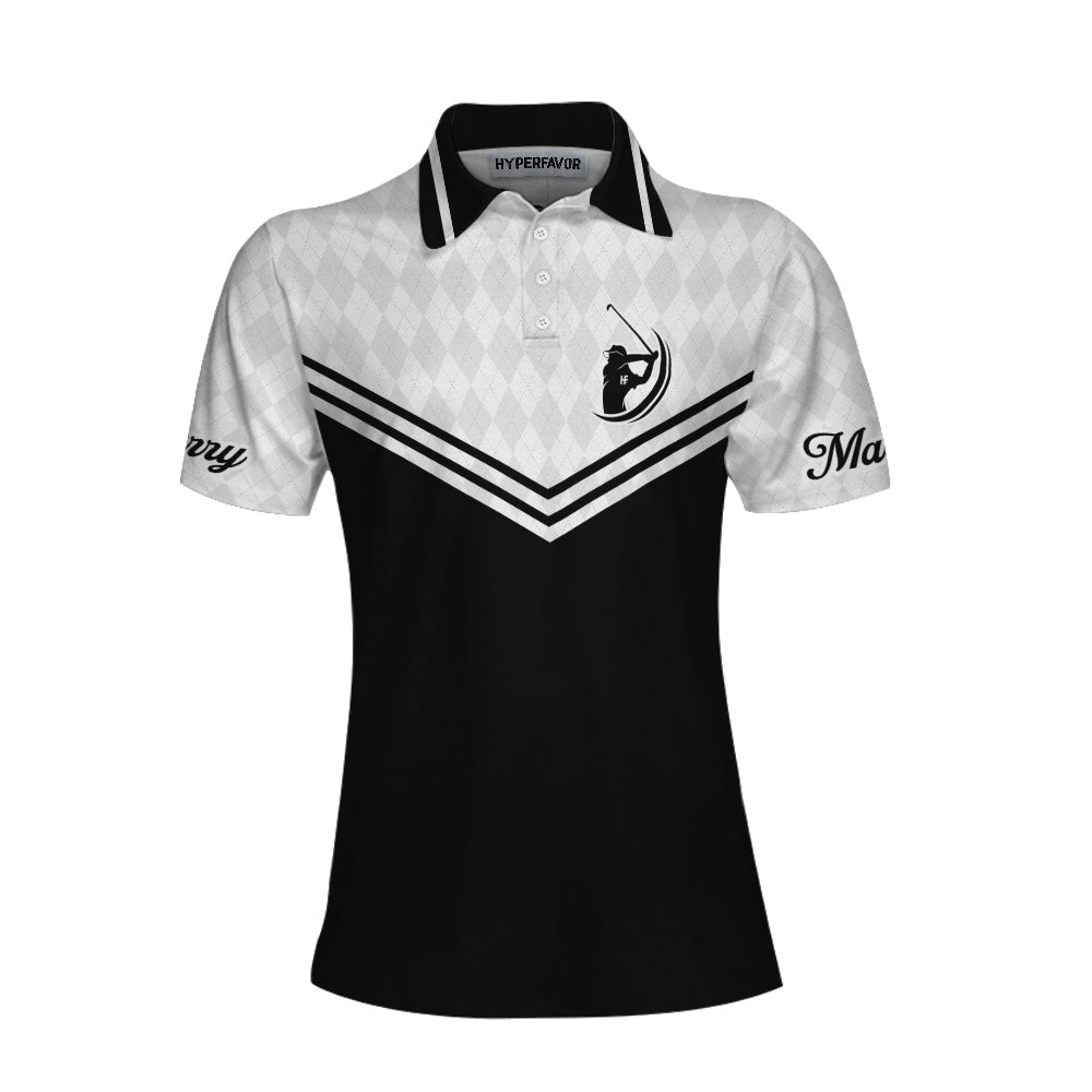 Swing Swear Repeat Custom Short Sleeve Women Polo Shirt, Black And White Golf Shirt For Female Players - Perfect Gift For Women
