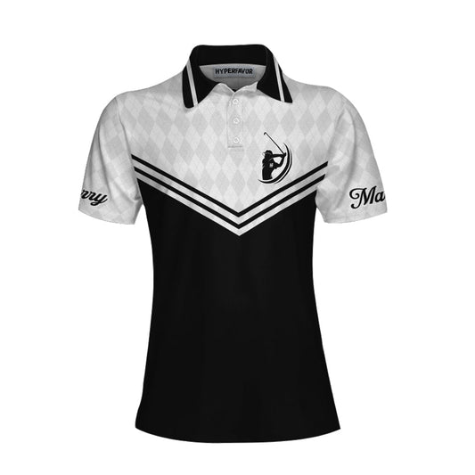 Swing Swear Repeat Custom Short Sleeve Women Polo Shirt, Black And White Golf Shirt For Female Players - Perfect Gift For Women