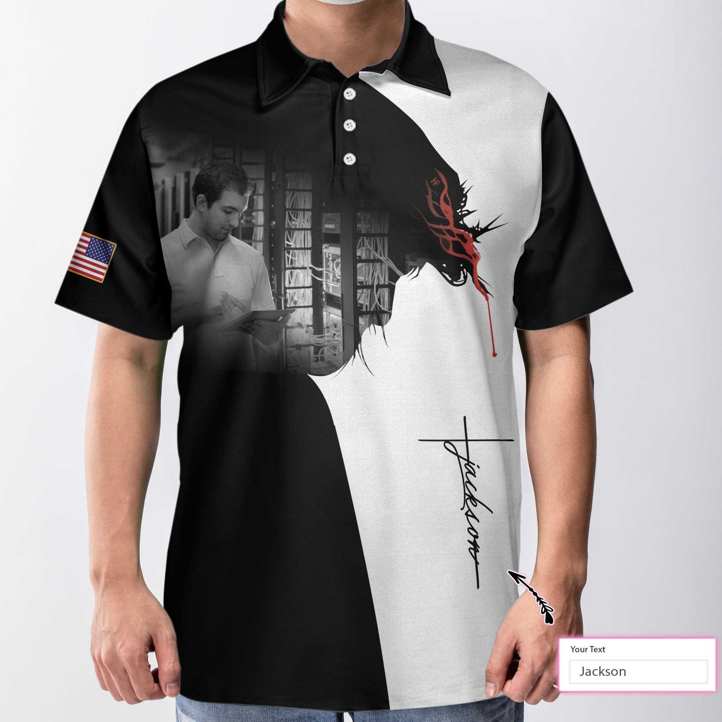 Technician I Can Do All Things Custom Polo Shirt, Personalized American Flag Technician Shirt - Perfect Gift For Men