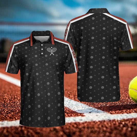 Tennis Clay Version Polo Shirt, Black Dot And Tennis Ball Pattern Polo Shirt, Best Tennis Shirt For Men - Perfect Gift For Men, Tennis Lovers