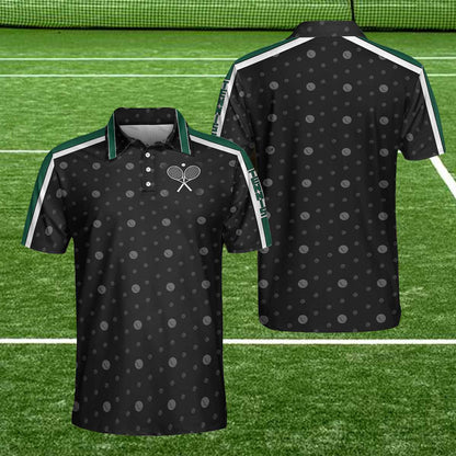 Tennis Grass Version Polo Shirt, Black Dot And Tennis Ball Pattern Polo Shirt, Best Tennis Shirt For Men - Perfect Gift For Men, Tennis Lovers