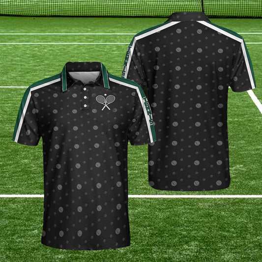 Tennis Grass Version Polo Shirt, Black Dot And Tennis Ball Pattern Polo Shirt, Best Tennis Shirt For Men - Perfect Gift For Men, Tennis Lovers