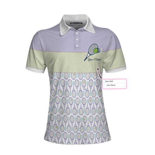Tennis In Purple Pattern Custom Name Polo Shirt, Personalized Purple Pattern Tennis Shirt For Female Player - Perfect Gift For Women, Ladies