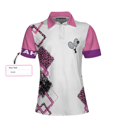 Tennis Custom Name Women Polo Shirt, Weekend Forecast Tennis Polo Shirt, Personalized Pink Leopard Tennis Shirt For Women - Best Gift For Ladies