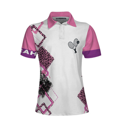 Tennis Custom Name Women Polo Shirt, Weekend Forecast Tennis Polo Shirt, Personalized Pink Leopard Tennis Shirt For Women - Best Gift For Ladies