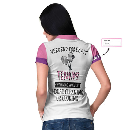 Tennis Custom Name Women Polo Shirt, Weekend Forecast Tennis Polo Shirt, Personalized Pink Leopard Tennis Shirt For Women - Best Gift For Ladies