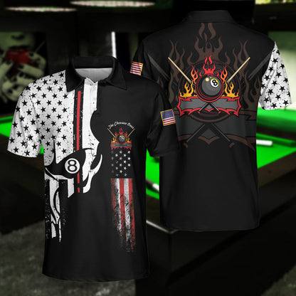 The Chosen Ones Skull Billiards Pool Polo Shirt, 8-ball Black And White Skull American Flag Billiards Shirt For Men - Perfect Gift For Men