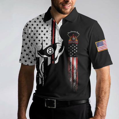The Chosen Ones Skull Billiards Pool Polo Shirt, 8-ball Black And White Skull American Flag Billiards Shirt For Men - Perfect Gift For Men