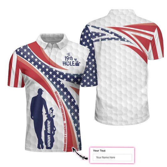 The Nineteenth Hole Custom Polo Shirt, Personalized American Flag Golfer Polo Shirt, Best Golf Shirt - Perfect Gift For Men