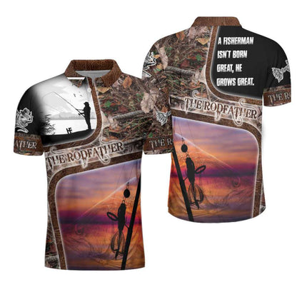 Fisherman Polo Shirt, A Great Fisherman Isn't Born Great Print Polo Shirt, The Rodfather Polo Shirt- Best Gift Fishing Shirt For Men