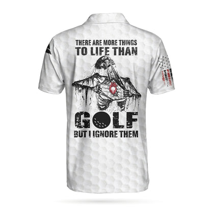Golf Polo Shirt, Golf Love Heart Skull Polo Shirt, Golf Pattern Skeleton Golfer American Flag Polo Shirt - Perfect Gift For Men, Golfer