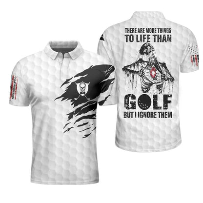 Golf Polo Shirt, Golf Love Heart Skull Polo Shirt, Golf Pattern Skeleton Golfer American Flag Polo Shirt - Perfect Gift For Men, Golfer