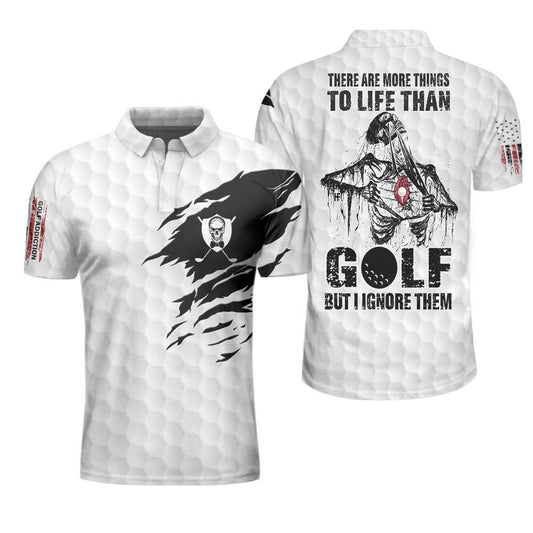 Golf Polo Shirt, Golf Love Heart Skull Polo Shirt, Golf Pattern Skeleton Golfer American Flag Polo Shirt - Perfect Gift For Men, Golfer