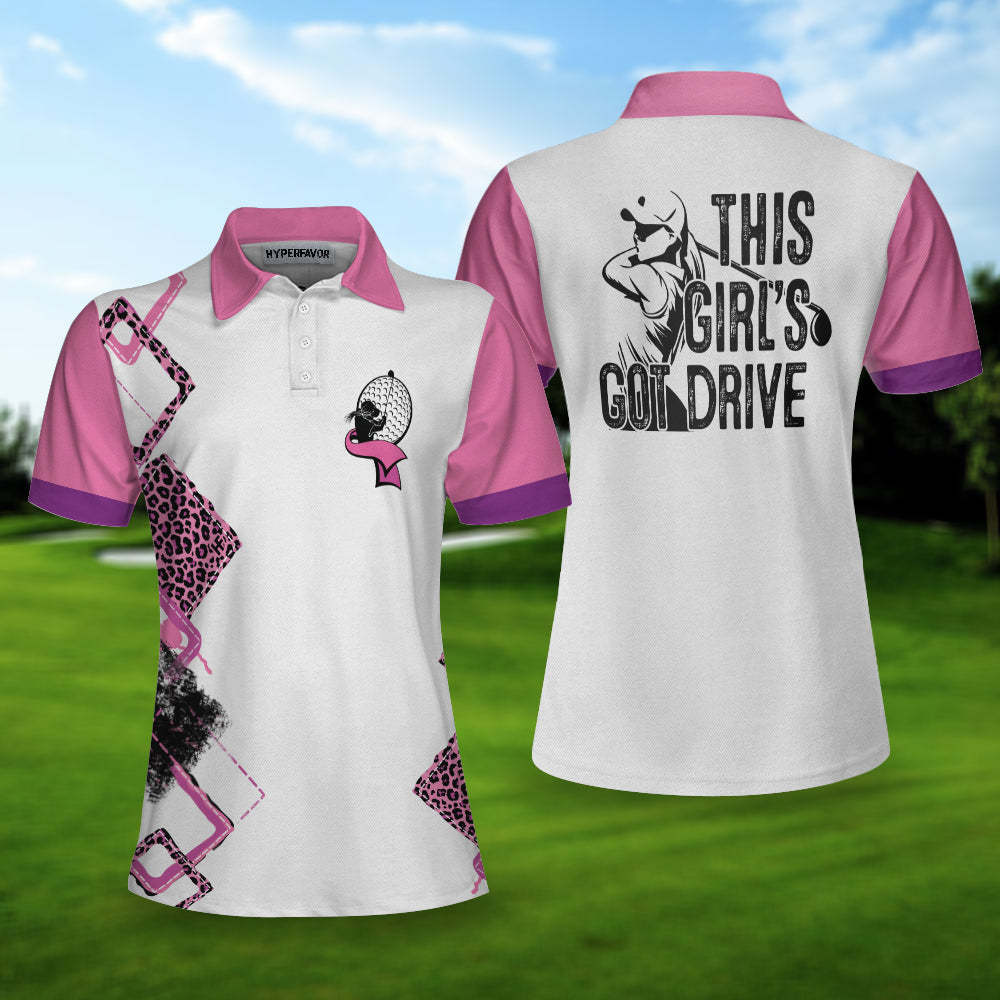 This Girl's Got Drive Women Short Sleeve Polo Shirt, Pink Leopard Golf Shirt For Female Golfers, Best Golf Gift Idea - Perfect Gift For Women