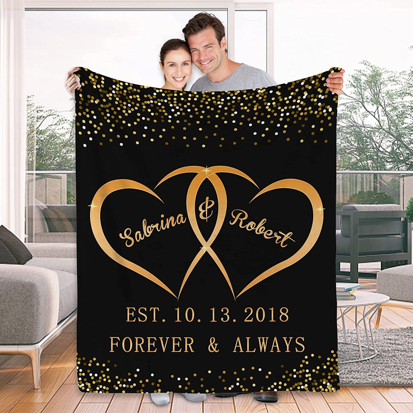 Valentine's Day Gift For Couple, Wedding Anniversary Gift For Husband, Wife, Customed Throw Blanket, Personalized Blanket With Name & Anniversary Date