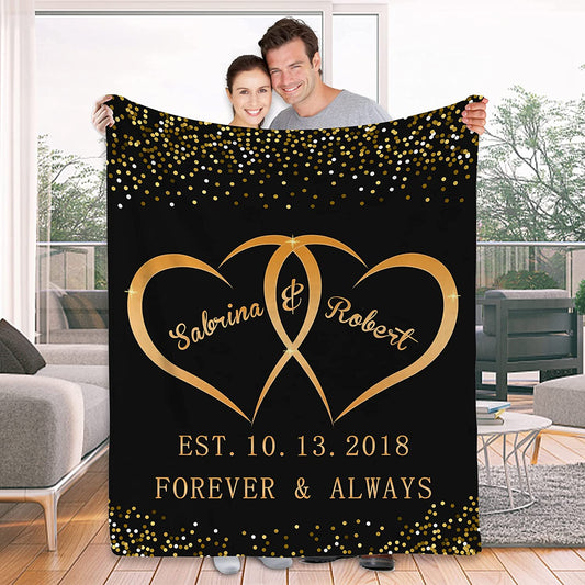 Valentine's Day Gift For Couple, Wedding Anniversary Gift For Husband, Wife, Customed Throw Blanket, Personalized Blanket With Name & Anniversary Date