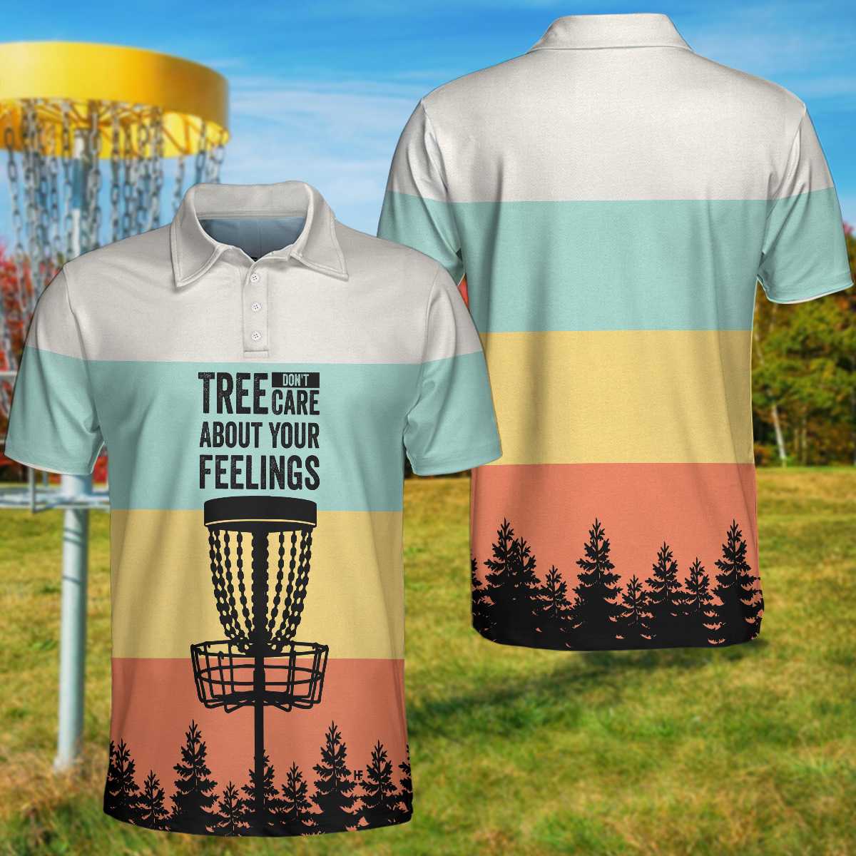 Tree Don't Care About Your Feelings Polo Shirt, Vintage Palette Pine Silhouette Polo Shirt, Best Disc Golf Shirt - Perfect Gift For Men