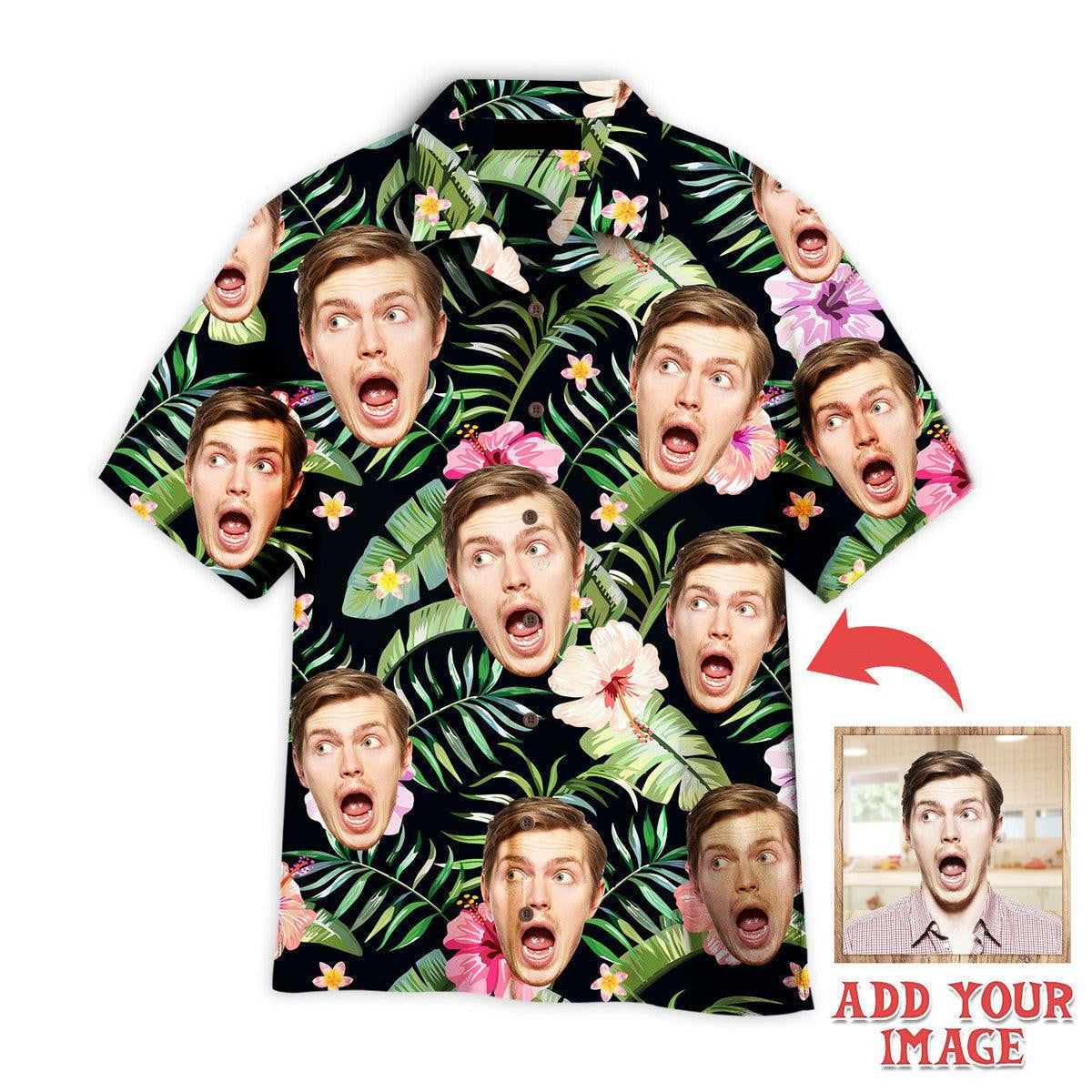 Funny Custom Face Tropical Flowers On Green Custom Hawaiian Shirt, Personalized Hawaiian Shirts, Custom Photo Hawaiian Shirt
