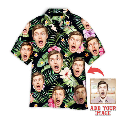 Funny Custom Face Tropical Flowers On Green Custom Hawaiian Shirt, Personalized Hawaiian Shirts, Custom Photo Hawaiian Shirt