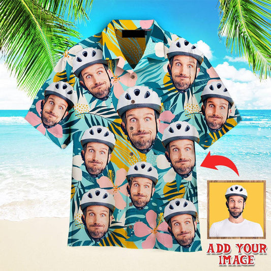 Funny Custom Face Tropical Flowers And Palm Leaves Custom Hawaiian Shirt, Personalized Hawaiian Shirts, Custom Photo Hawaiian Shirt