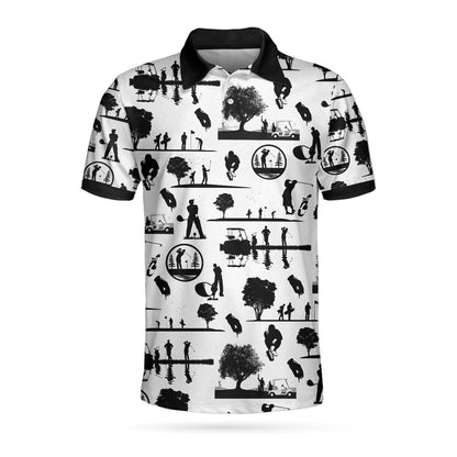 Vintage Silhouette Golfers All Over Print Polo Shirt, Black And White Golf Course Polo Shirt, Best Golf Shirt - Perfect Gift For Men