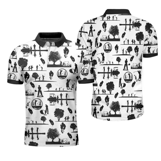 Vintage Silhouette Golfers All Over Print Polo Shirt, Black And White Golf Course Polo Shirt, Best Golf Shirt - Perfect Gift For Men