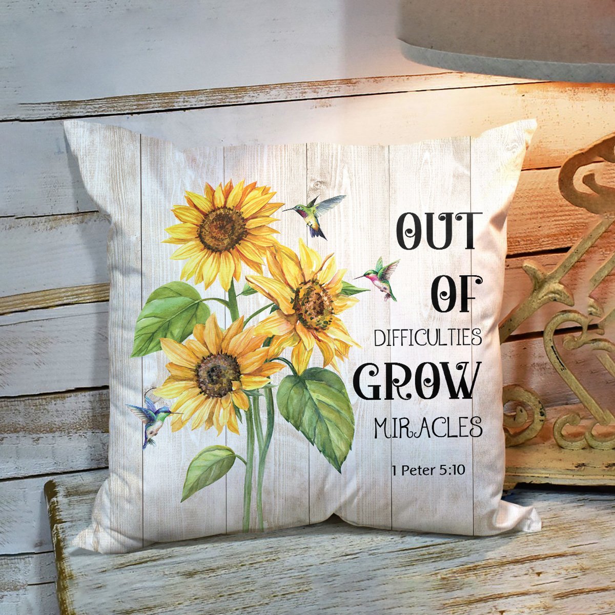 Bible Verse Pillow - Scripture Pillow - God Pillow -  Out Of Difficulties Grow Miracles - Sunflower Pillow