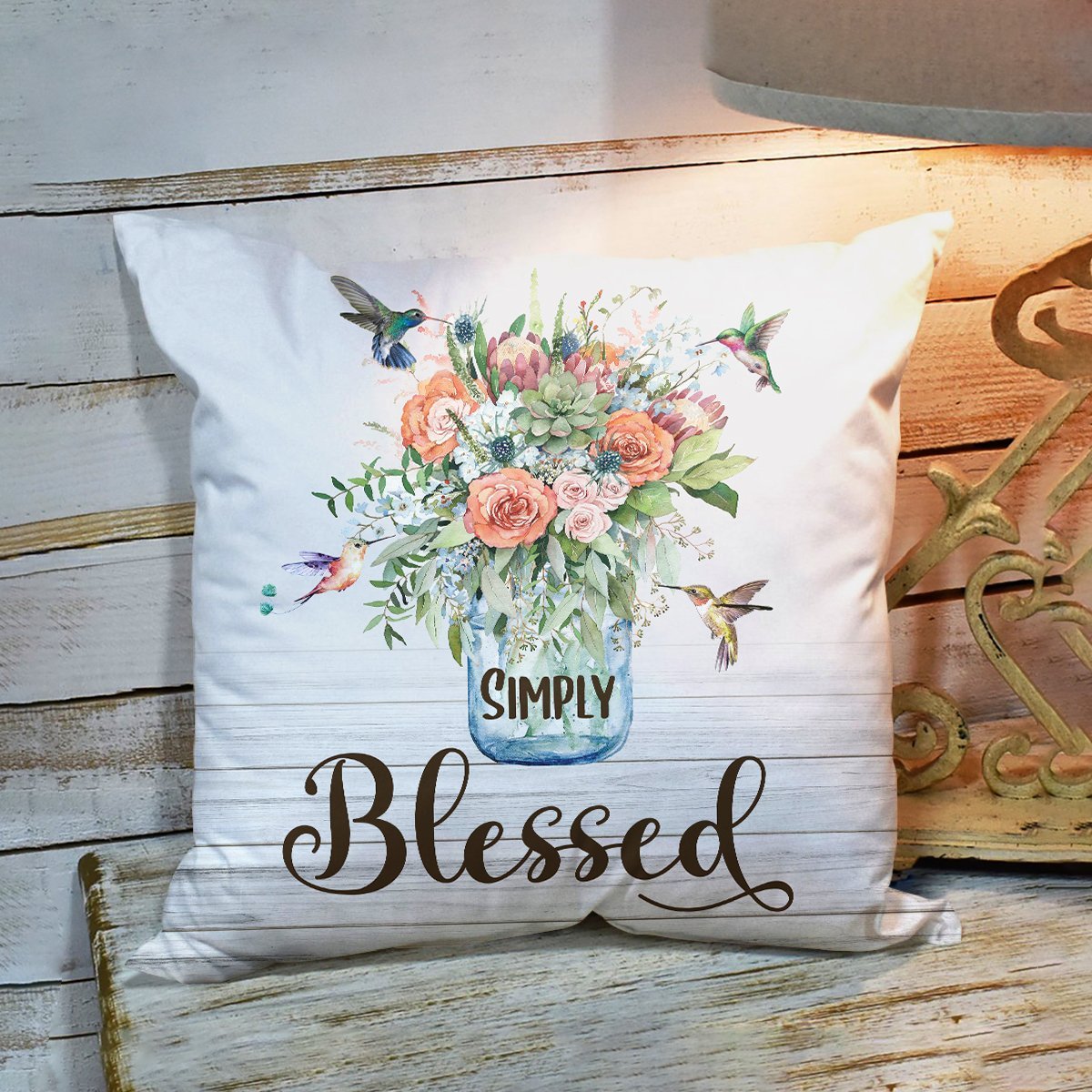 Bible Verse Pillow - Scripture Pillow - God Pillow -  Simply Blessed - Beautiful Flower Pillow