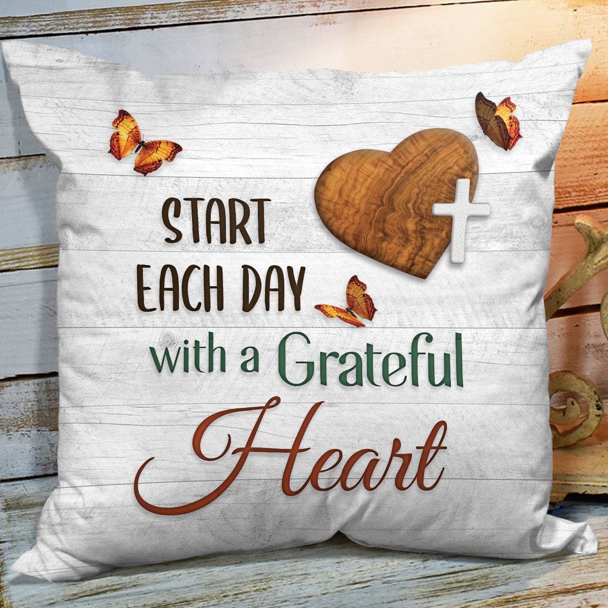 Bible Verse Pillow - Scripture Pillow - God Pillow -  Start Each Day With A Grateful Heart - Meaningful Pillow