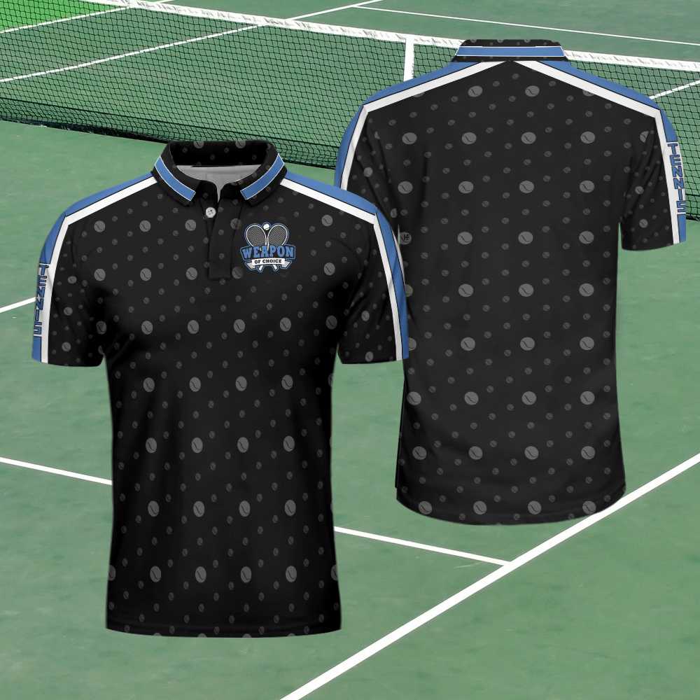 Tennis Polo Shirt, Weapon Of Choice Hard Version Short Sleeve Polo Shirt, Black Tennis Pattern Polo Shirt - Best Tennis Shirt For Men, Tennis Players