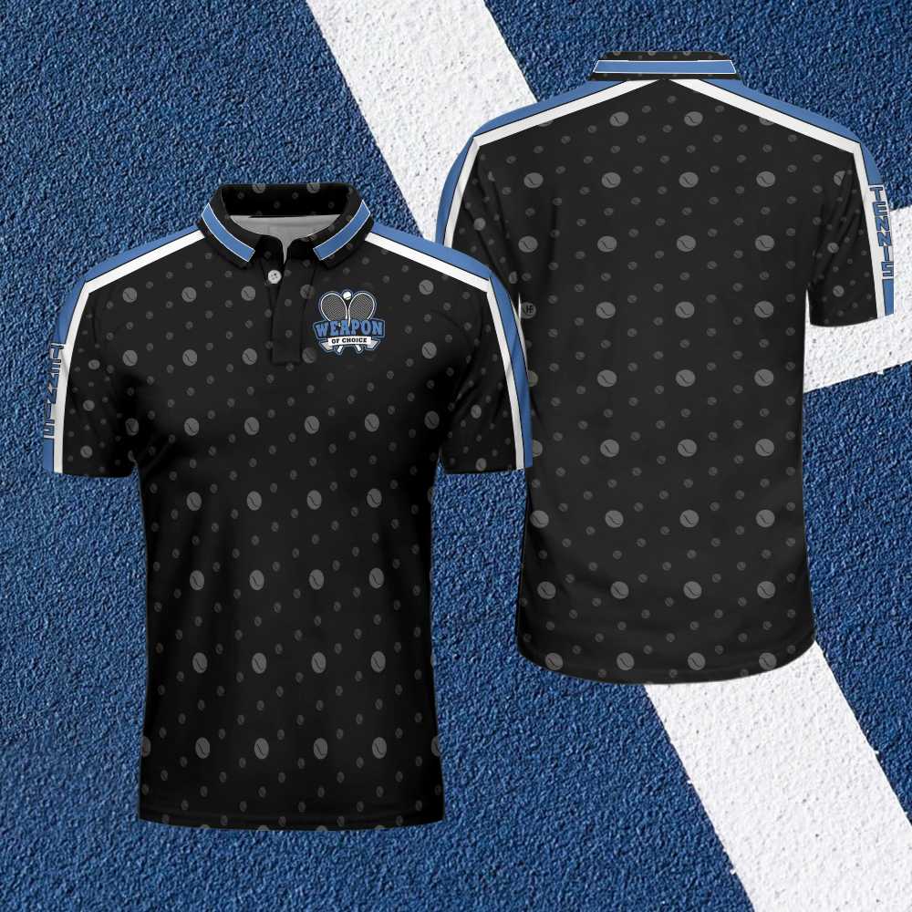 Tennis Polo Shirt, Weapon Of Choice Hard Version Short Sleeve Polo Shirt, Black Tennis Pattern Polo Shirt - Best Tennis Shirt For Men, Tennis Players