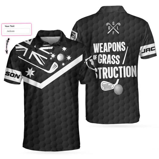 Weapons Of Grass Custom Name Polo Shirt, Personalized Black British Flag Polo Shirt, Best Tennis Shirt For Men - Perfect Gift For Men, Golfers