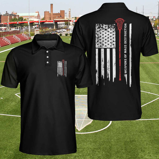Weapons Of Mass Destruction Lacrosse Short Sleeve Polo Shirt, Black American Flag Polo Shirt, Best Lacrosse Shirt For Men - Perfect Gift For Men