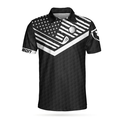 When My Wife Lets Me Play Golf Custom Polo Shirt, Personalized Black American Flag Golf Shirt - Perfect Gift For Men