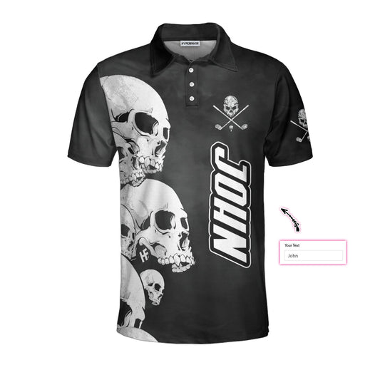 White Skull Heads And Golf Custom Polo Shirt, Personalized Halloween Gift For Golfers, Scary Golf Shirt - Perfect Gift For Men