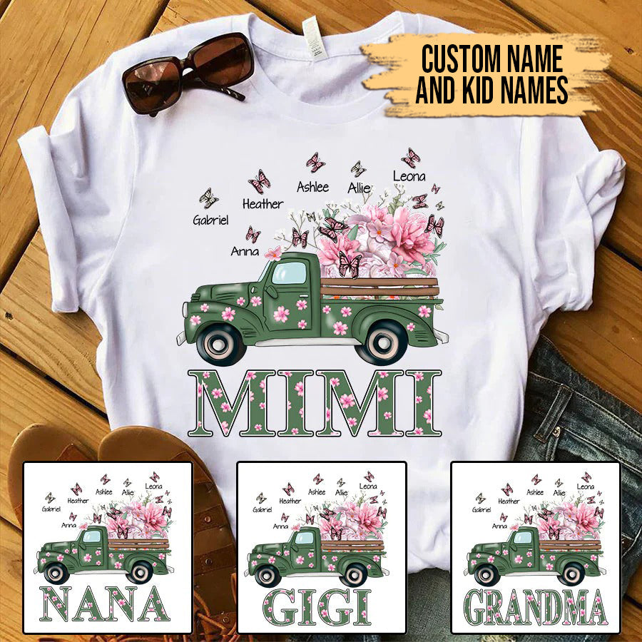 Mimi and Kids Custom Name T-shirt, Flower Truck Personalized Shirt - Perfect Gift For Gigi, Nana, Mimi, Grandma