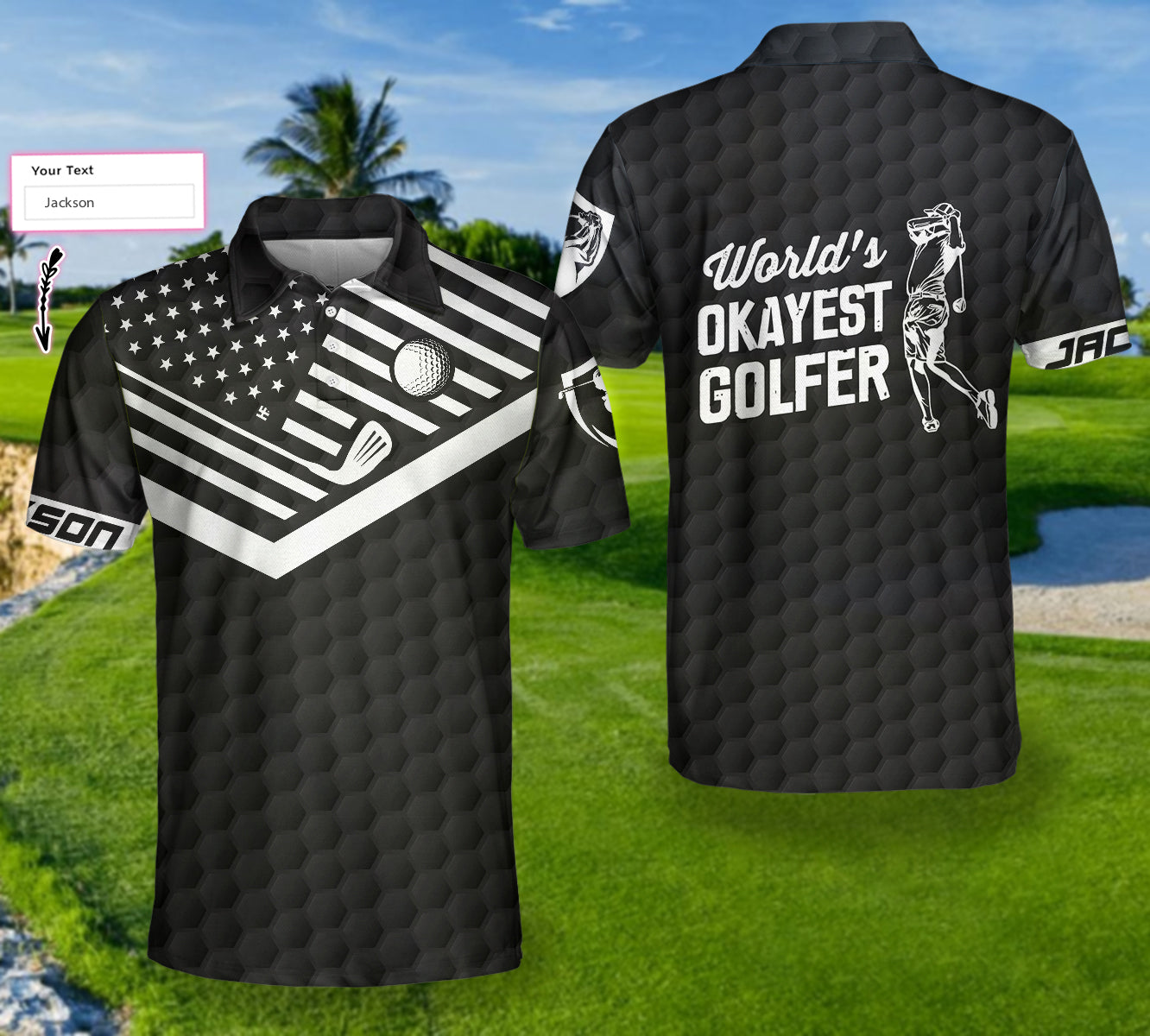 World's Okayest Golfer Custom Polo Shirt, Personalized Black American Flag Golf Shirt For Men - Perfect Gift For Men