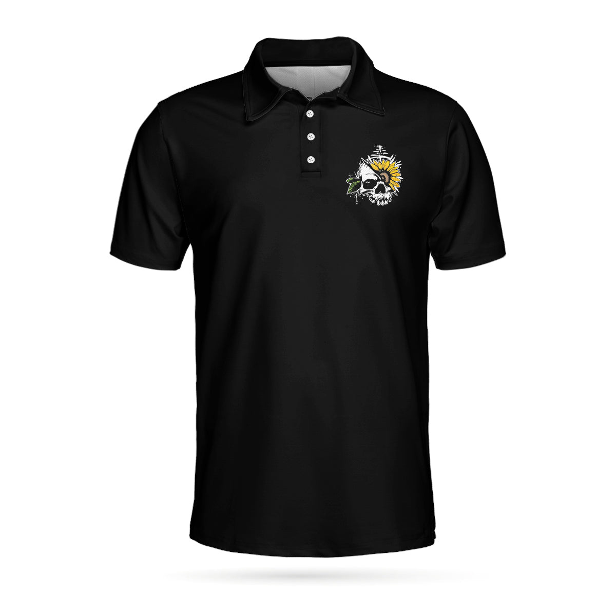 You Are My Sunshine Skull Sunflower Polo Shirt, Simple Black Polo Shirt For Men And Women