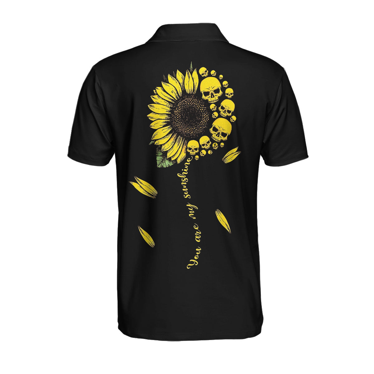 You Are My Sunshine Skull Sunflower Polo Shirt, Simple Black Polo Shirt For Men And Women