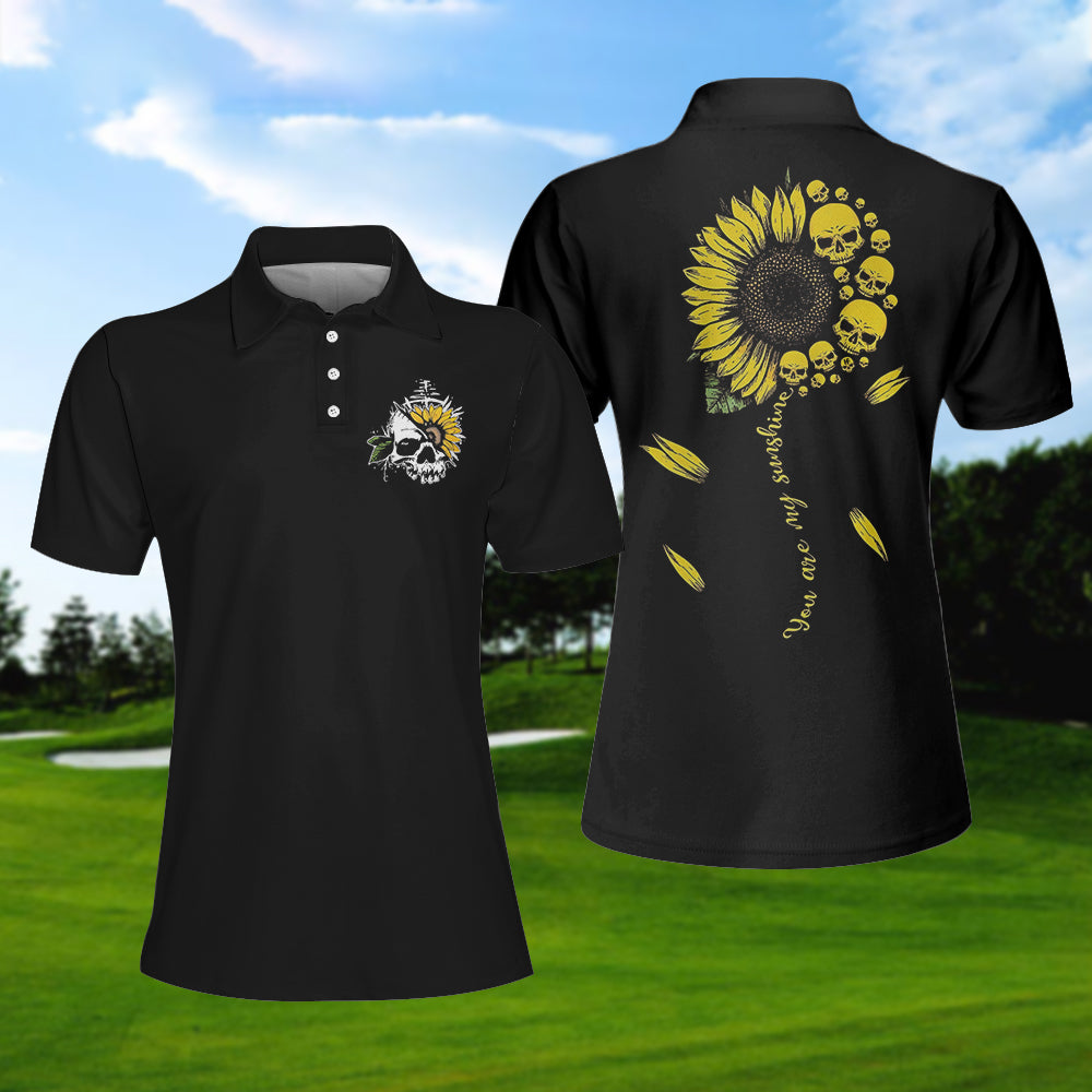 You Are My Sunshine Skull Sunflower Polo Shirt, Simple Black Polo Shirt For Men And Women