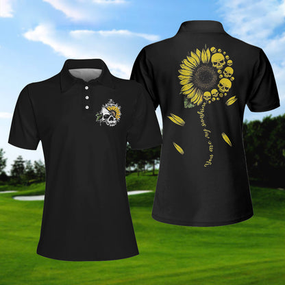 You Are My Sunshine Skull Sunflower Polo Shirt, Simple Black Polo Shirt For Men And Women